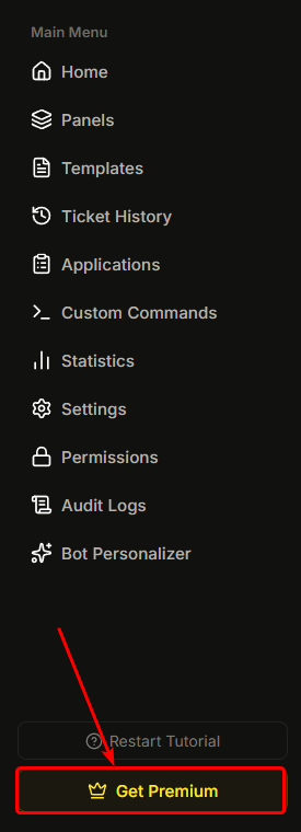 The dashboard sidebar with the Premium item, or the Manage Premium link at the bottom of a dashboard page