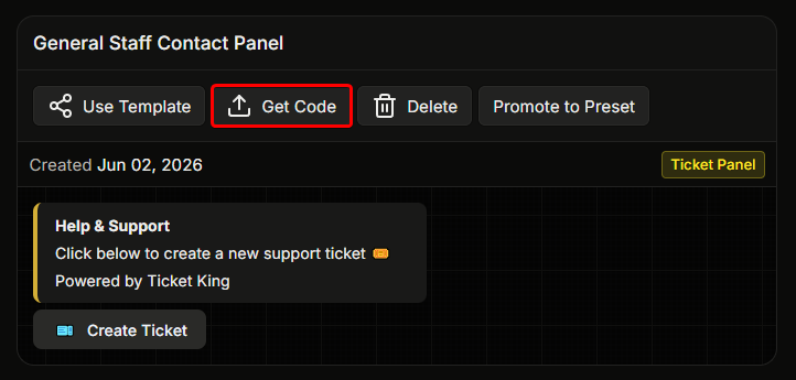 A template card with the Get Code button