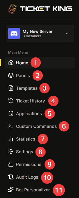 The full dashboard sidebar with every section